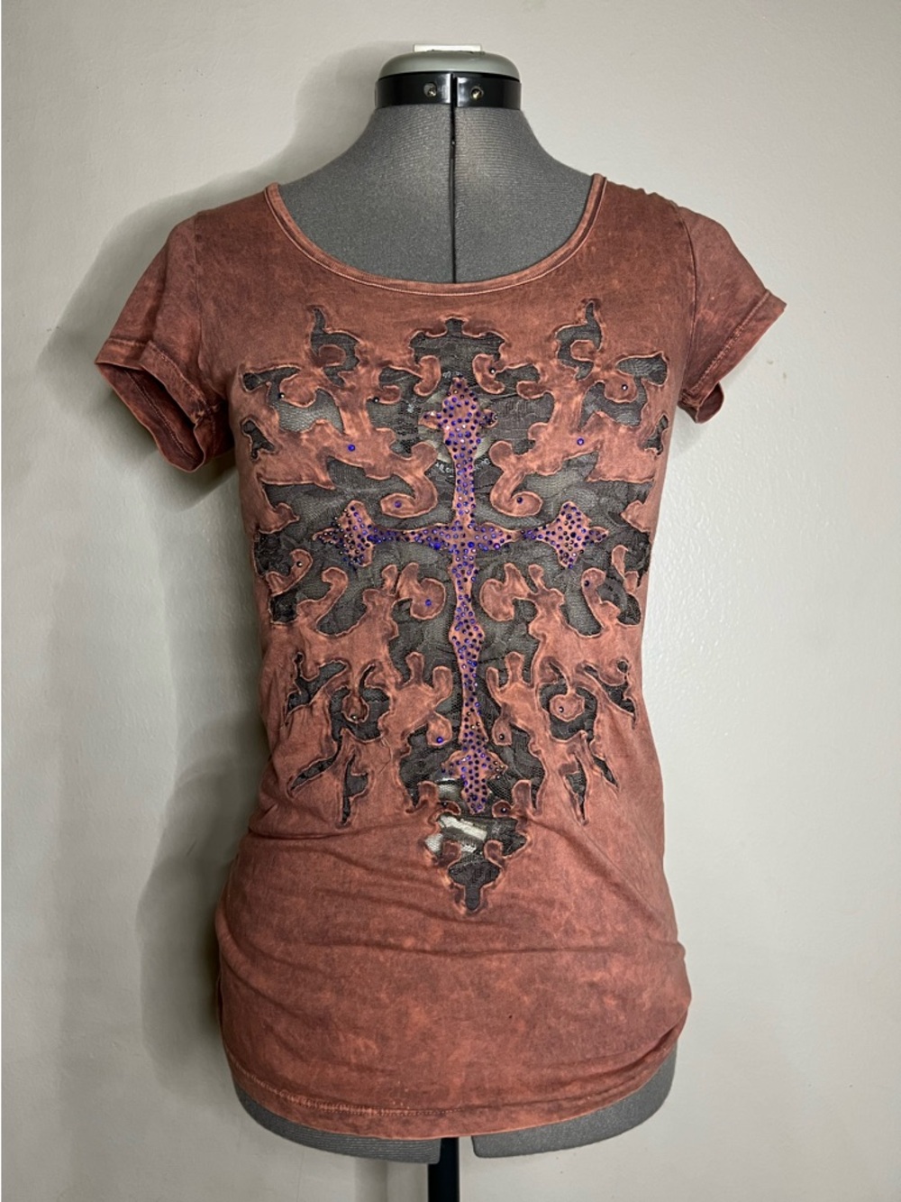 Buckle Y2K Daytrip Womens Distressed Lace Cross Top Small Grunge Goth Burnout